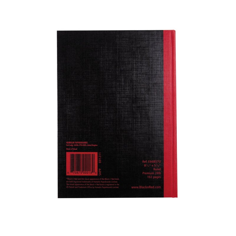 Black n' Red Notebook, Business Journal, 8-1/4""x 5-7/8"", 96 Sheets, Ruled, Optik Paper, Hardcover, Casebound, Black (E66857) - Image 2